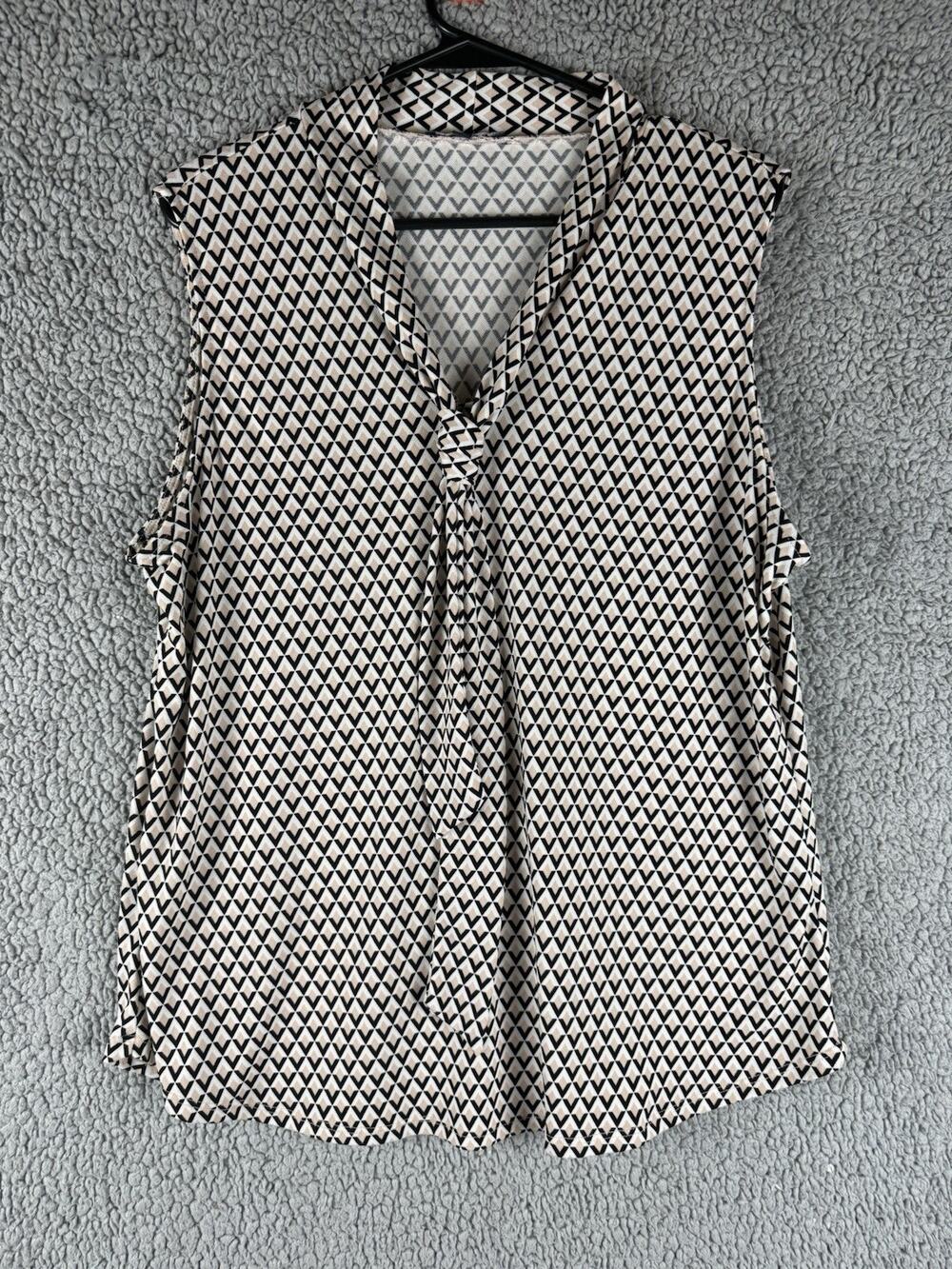 Adrianna Papell Sleeveless Tie Neck Geometric Print Tank Blouse Size XL